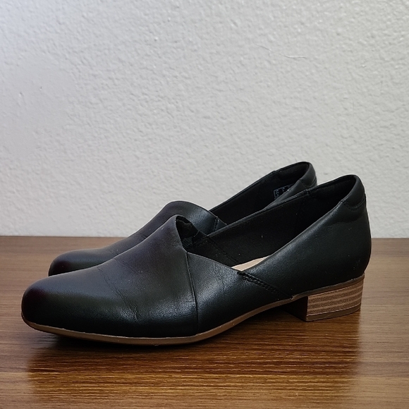 Clarks Ultimate Comfort Black Leather Slip-On Loafers Block Heel Women’s Size 5 - Picture 1 of 8